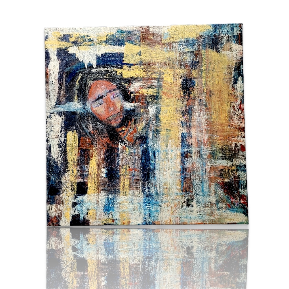 Figurative Abstract Painting "Beyond" Acrylic on Hand Stretched Canvas, 28x27"